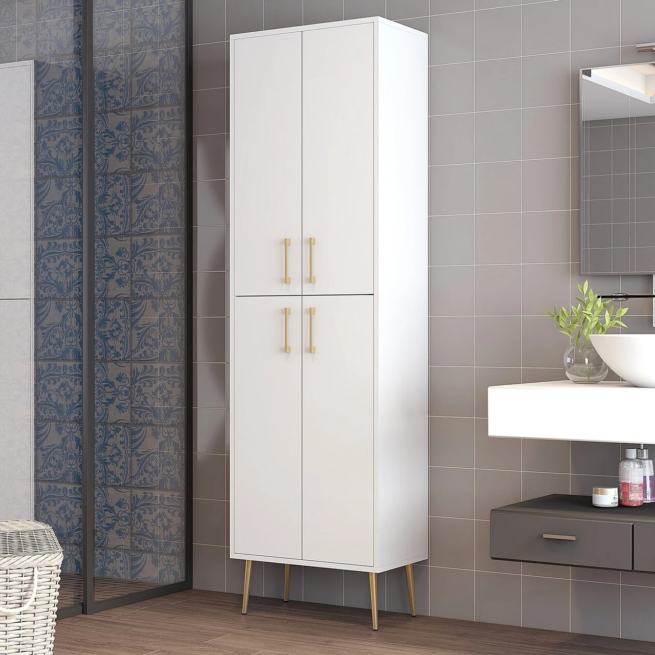 Dulap multifunctional, Hanah Home, Berlin A, 60x202x35 cm, Alb/Auriu Dulap multifunctional, Hanah Home, Berlin A, 60x202x35 cm, Alb/Auriu