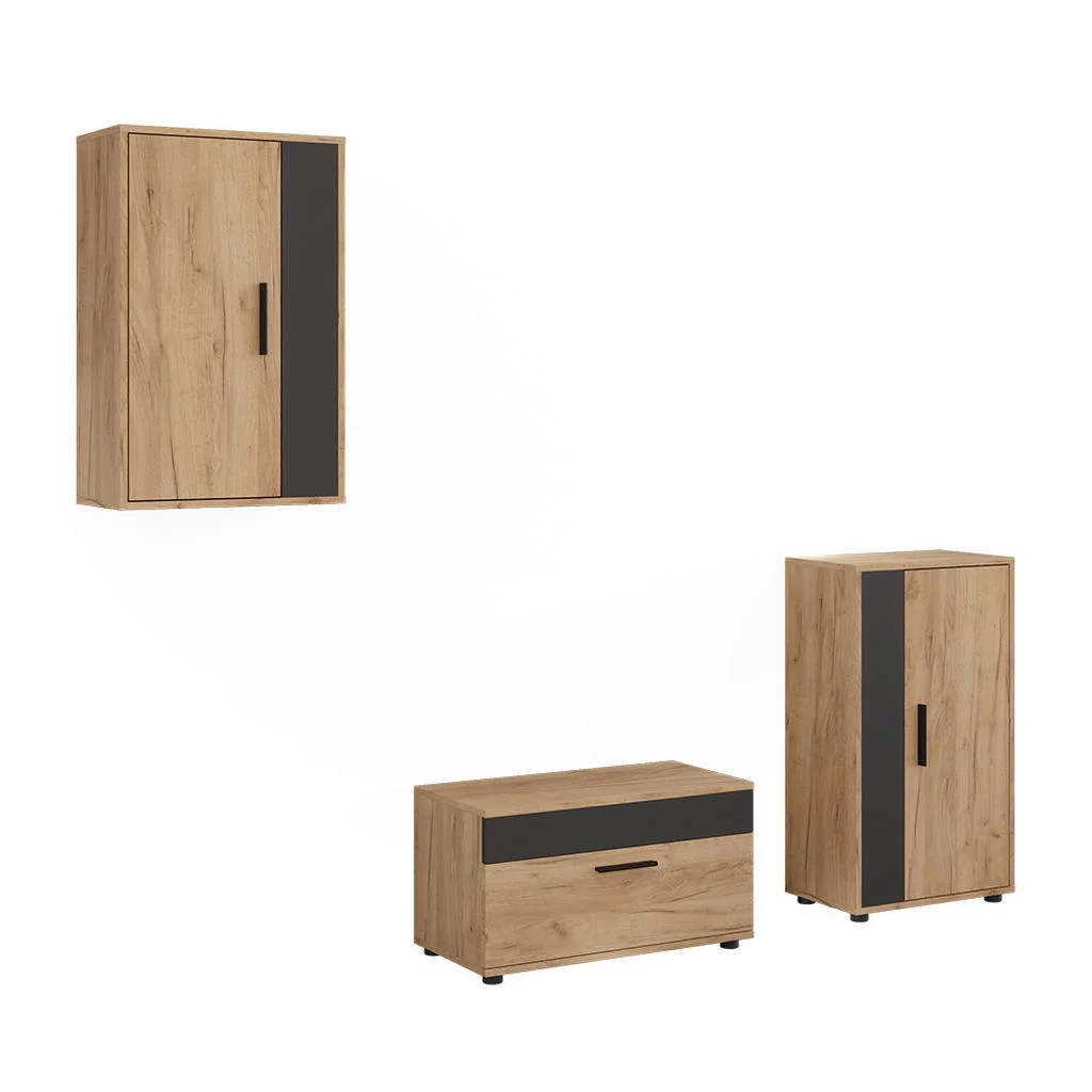 UNITATE DE PERETE Berno, Stejar auriu/antracit, Set din 3 piese UNITATE DE PERETE Berno, Stejar auriu/antracit, Set din 3 piese