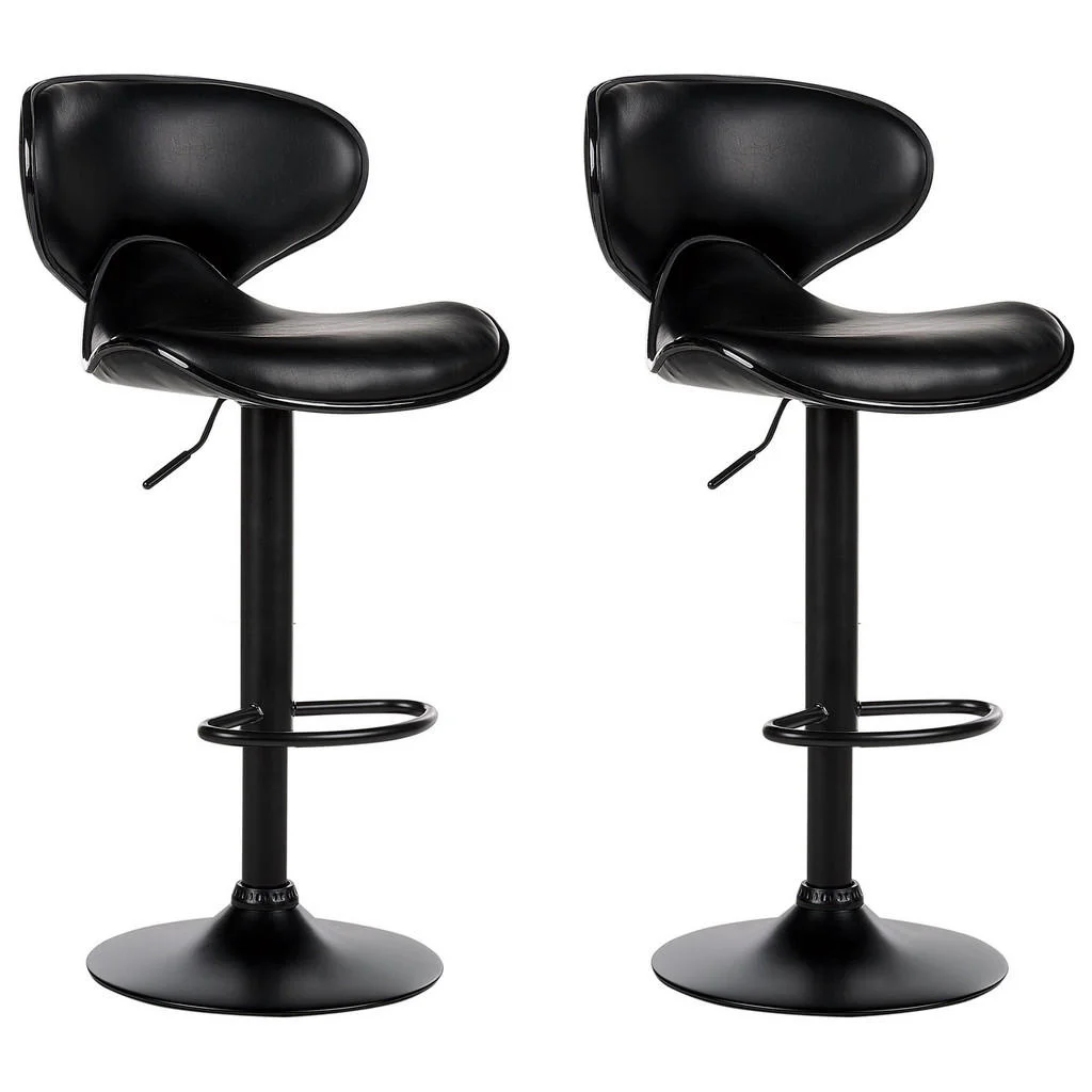 SCAUN DE BAR set de 2 piele ecologică negru reglabil pe înălțime Conway SCAUN DE BAR set de 2 piele ecologică negru reglabil pe înălțime Conway
