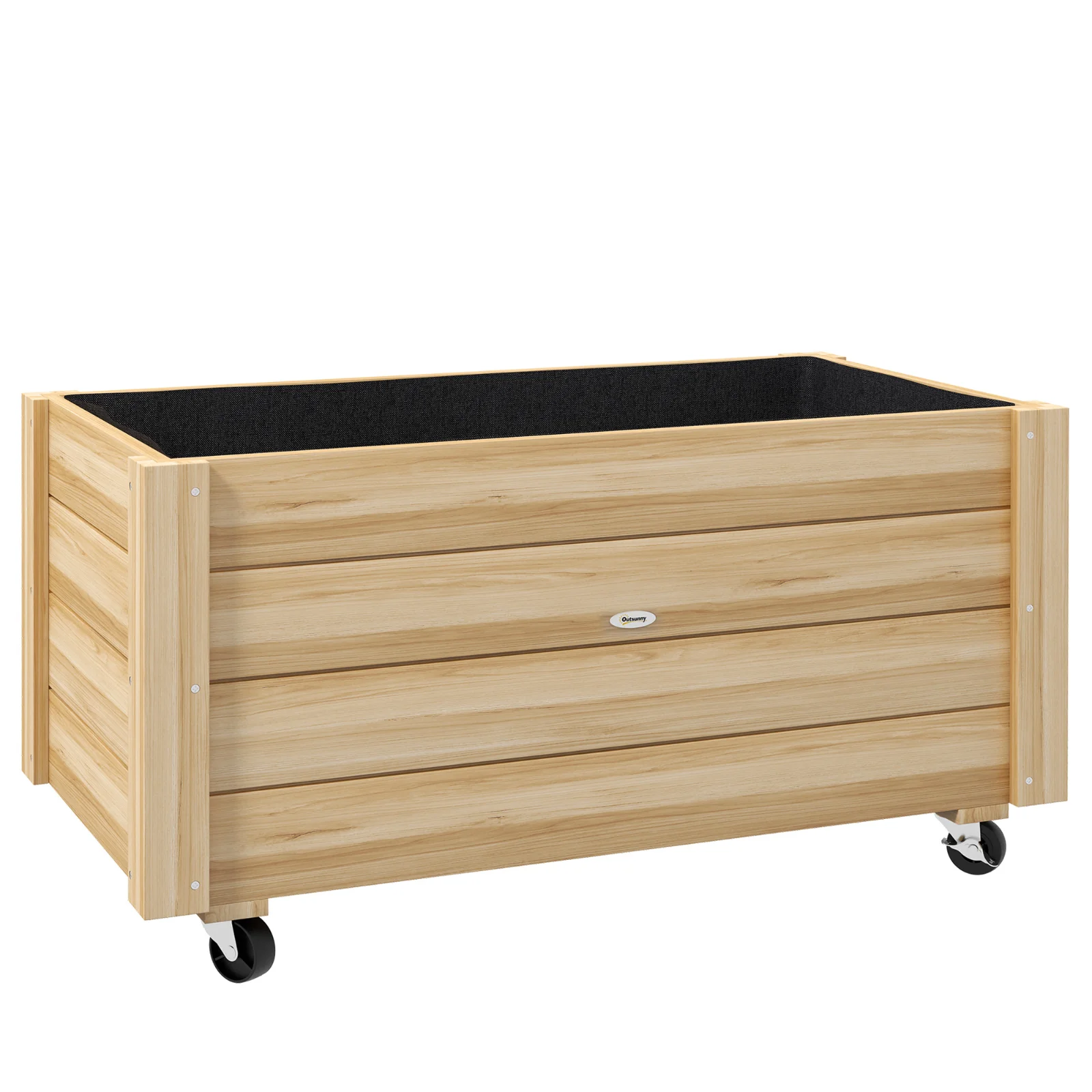 Outsunny Jardinieră de Gradină cu Orificiu de Drenaj și Căptușeală, Jardinieră din Lemn de Brad cu Roți, 89x48x47 cm, Lemn Natural | Aosom Romania Outsunny Jardinieră de Gradină cu Orificiu de Drenaj și Căptușeală, Jardinieră din Lemn de Brad cu Roți, 89x48x47 cm, Lemn Natural | Aosom Romania