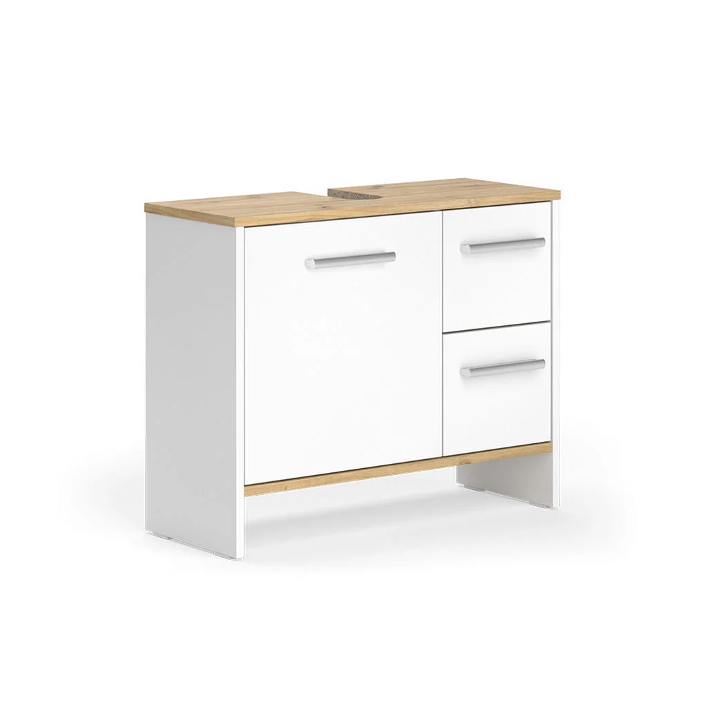 DULAP DE BAZĂ PENTRU CHIUVETĂ Karli Stejar alb/golden 70.2x57 cm cu 2 sertare și 1 ușă DULAP DE BAZĂ PENTRU CHIUVETĂ Karli Stejar alb/golden 70.2x57 cm cu 2 sertare și 1 ușă