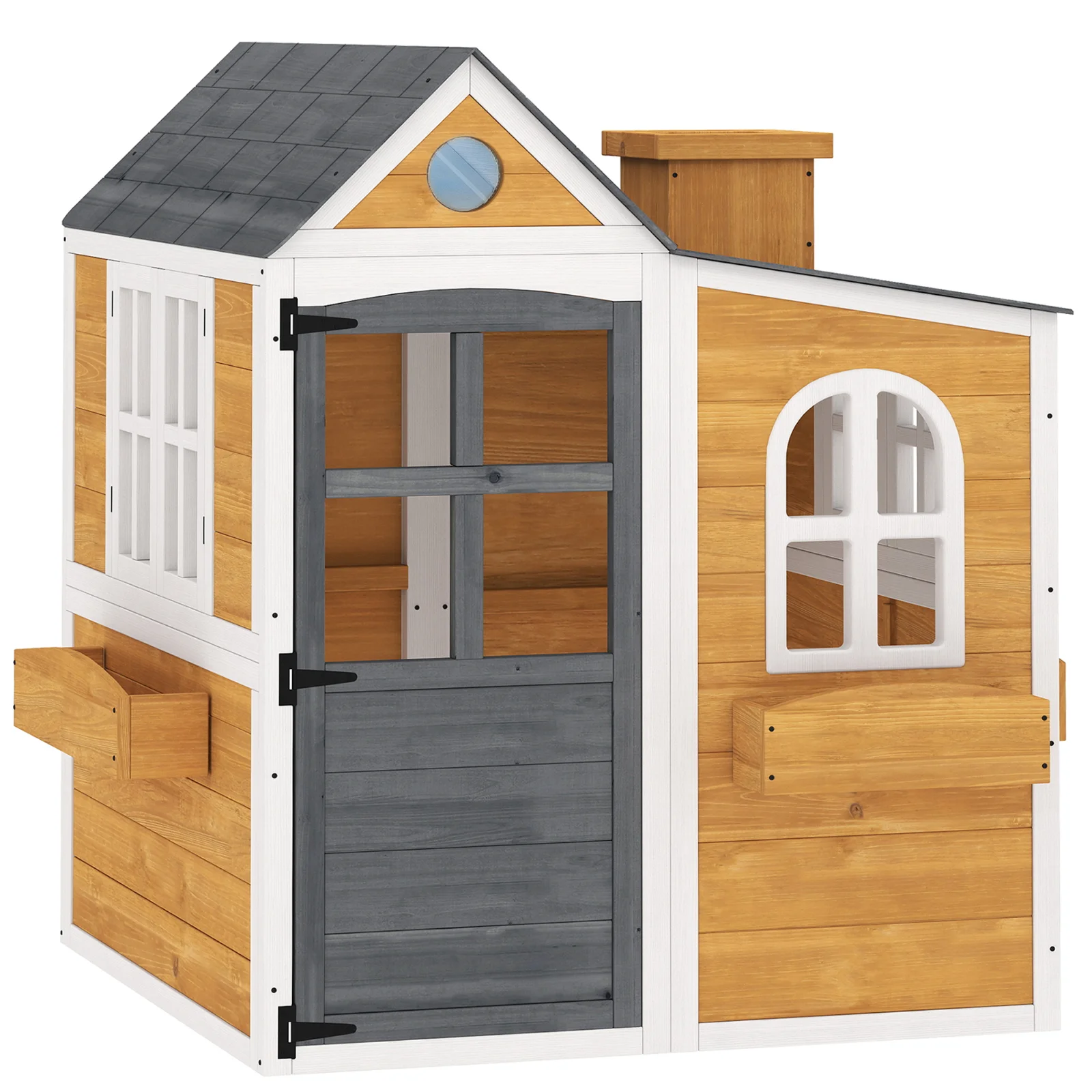AIYAPLAY Căsuță exterioară pentru copii din lemn, casă pentru copii exterior/interior cu ușă, ferestre, 3 jardiniere, galben | Aosom Romania AIYAPLAY Căsuță exterioară pentru copii din lemn, casă pentru copii exterior/interior cu ușă, ferestre, 3 jardiniere, galben | Aosom Romania