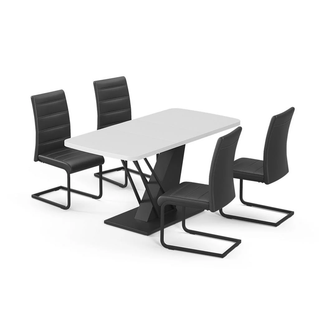SET DE MASĂ Fenaro, Alb/Negru, 120 x 80 cm cu 4 scaune de sufragerie, negru SET DE MASĂ Fenaro, Alb/Negru, 120 x 80 cm cu 4 scaune de sufragerie, negru