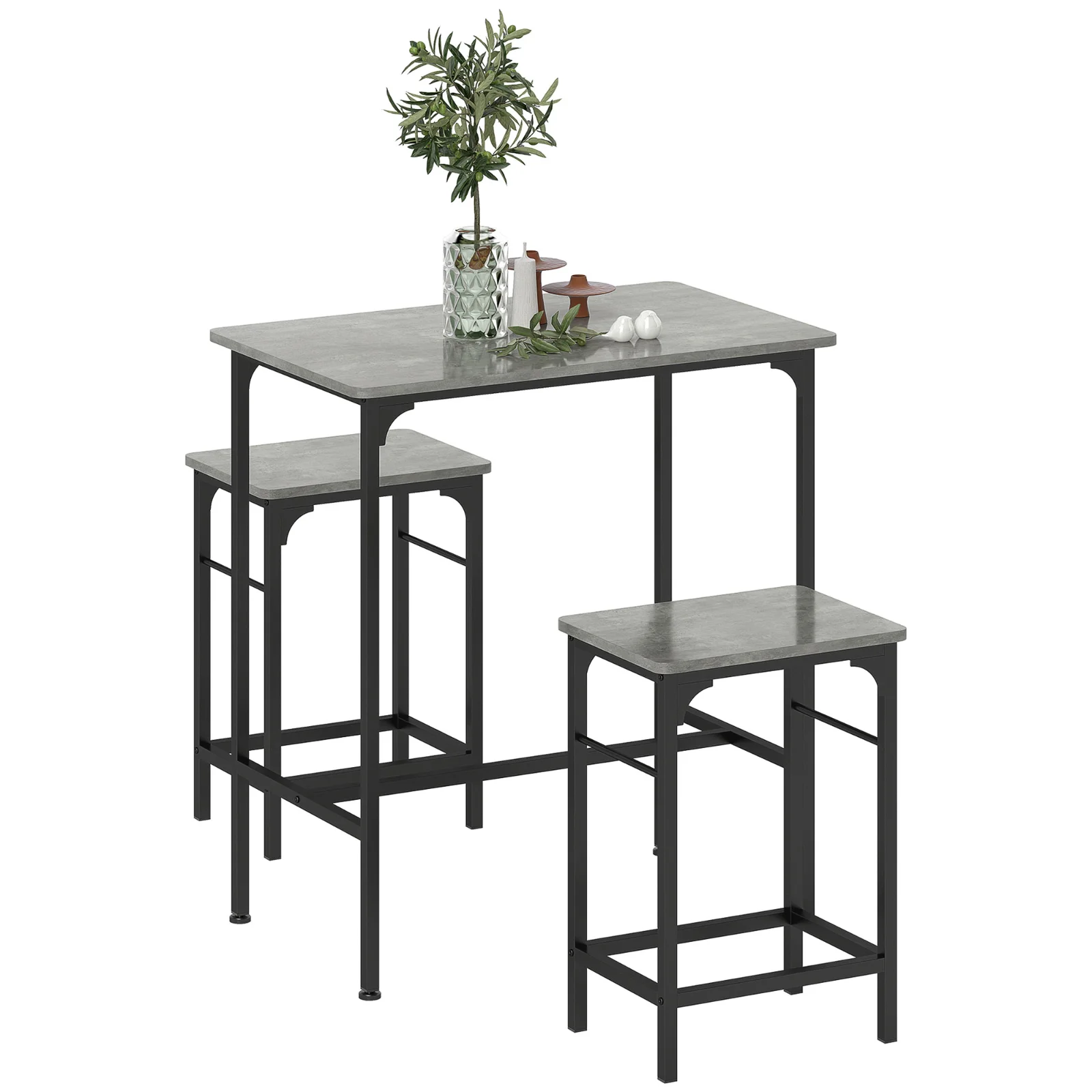 HOMCOM Set de bar Bartisch cu set de două taburete cu tampoane antiderapante pentru picioare, gri | Aosom Romania HOMCOM Set de bar Bartisch cu set de două taburete cu tampoane antiderapante pentru picioare, gri | Aosom Romania