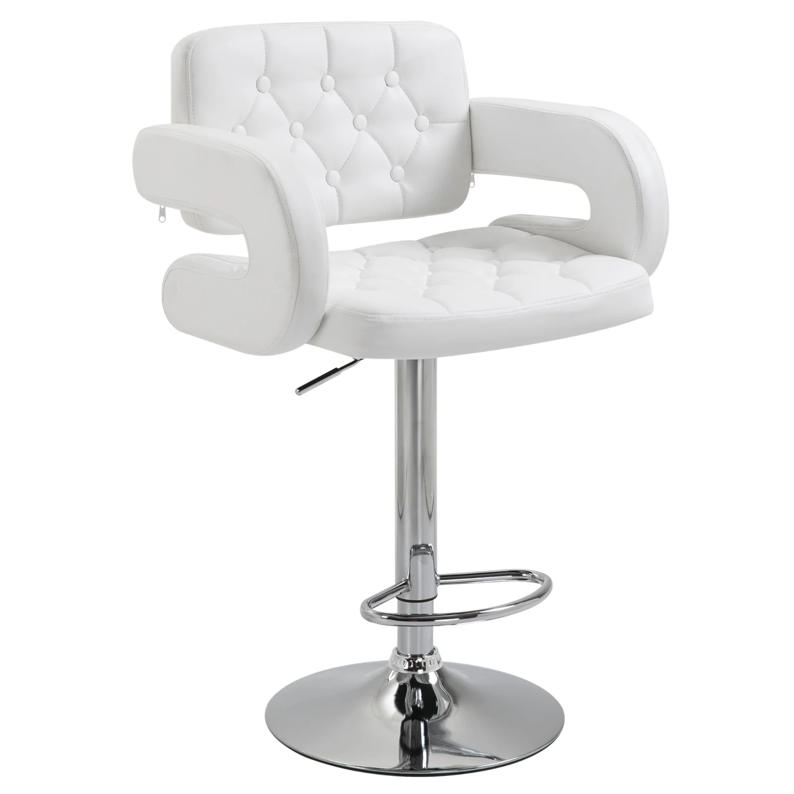 HOMCOM Scaun inalt de bar cu Spatar si Brate, Reglabil, Rotativ din Piele sintetica Alba, pentru Bucatarie sau Pub, 64x50x94-114cm | Aosom Romania HOMCOM Scaun inalt de bar cu Spatar si Brate, Reglabil, Rotativ din Piele sintetica Alba, pentru Bucatarie sau Pub, 64x50x94-114cm | Aosom Romania