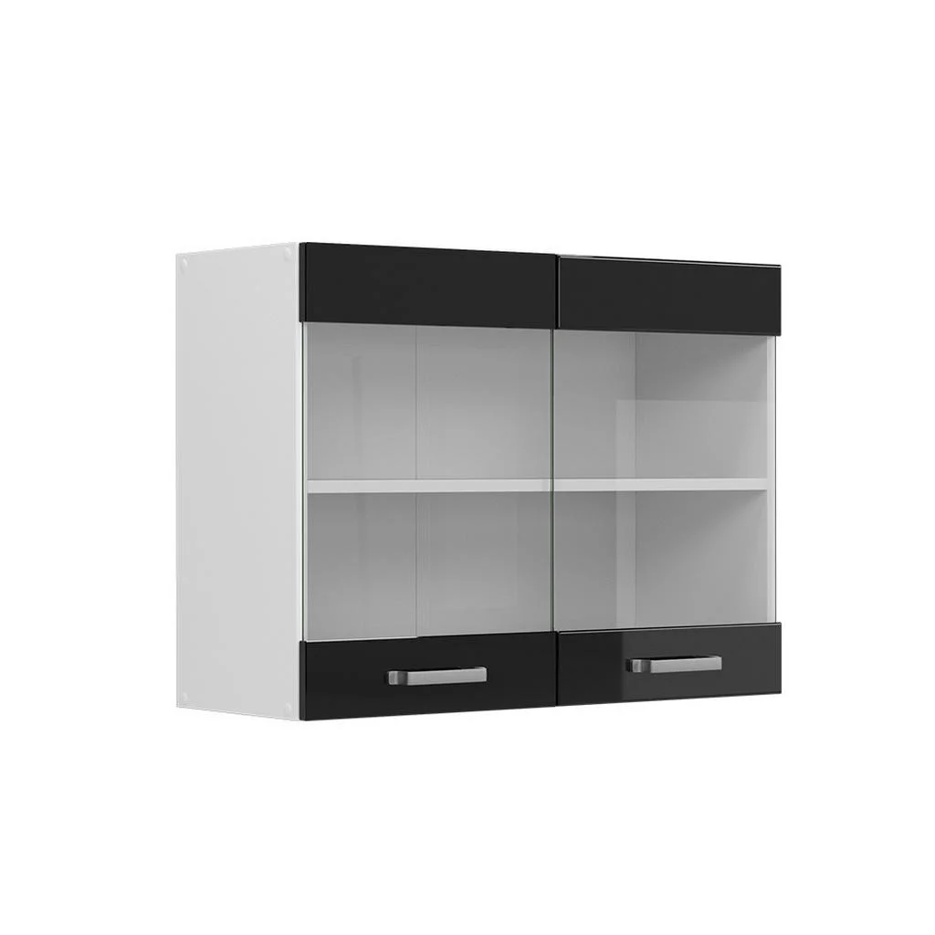 DULAP DE PERETE UNIVERSAL R-Line Negru lucios ridicat 80 cm cu uși de sticlă DULAP DE PERETE UNIVERSAL R-Line Negru lucios ridicat 80 cm cu uși de sticlă