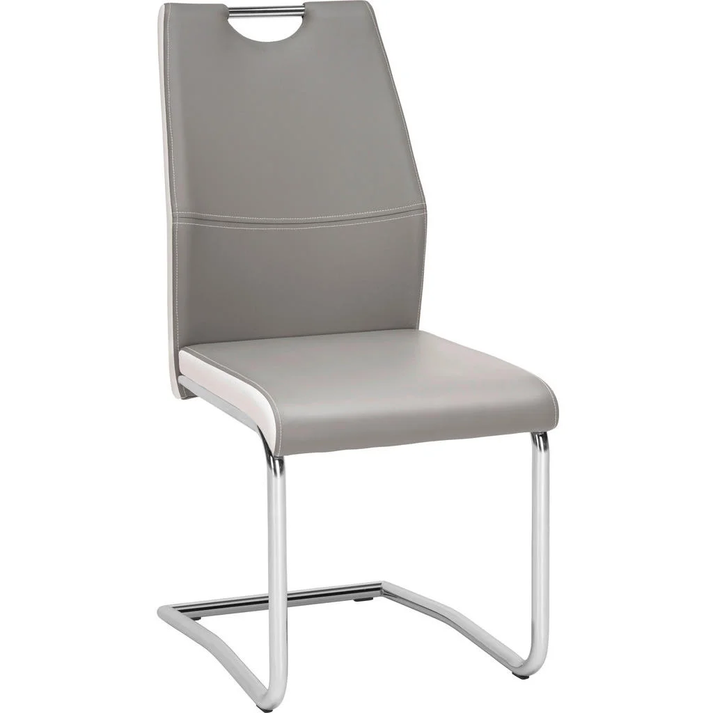 Scaun Bucatarie din metal, textil, alb, culoare crom, gri Scaun Bucatarie din metal, textil, alb, culoare crom, gri