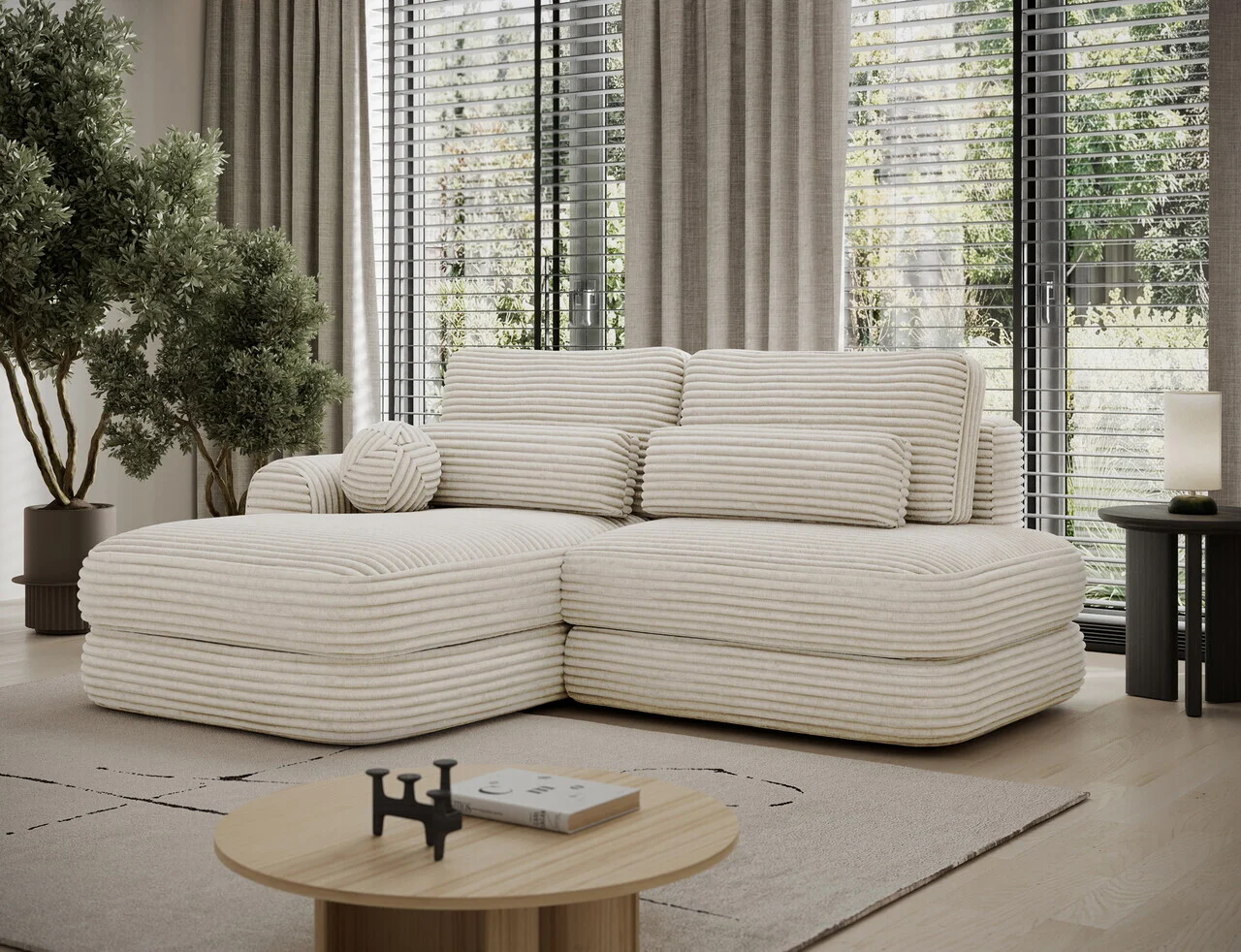Coltar extensibil stanga 3 locuri ELTAP, Ripeli, 217x175x96 cm, lemn/catifea din poliester, bej deschis Coltar extensibil stanga 3 locuri ELTAP, Ripeli, 217x175x96 cm, lemn/catifea din poliester, bej deschis