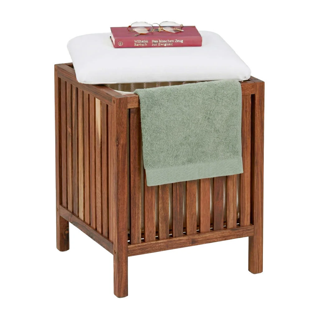COȘ DE RUFE Maro Alb lemn de acacia cu șezut 50 l COȘ DE RUFE Maro Alb lemn de acacia cu șezut 50 l