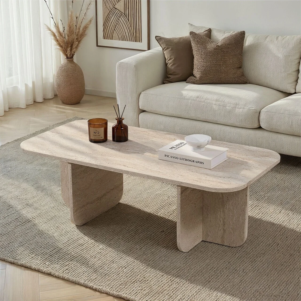 Masuta de cafea, Hanah Home, Akira, 120x41x60 cm, PAL, Travertin Masuta de cafea, Hanah Home, Akira, 120x41x60 cm, PAL, Travertin