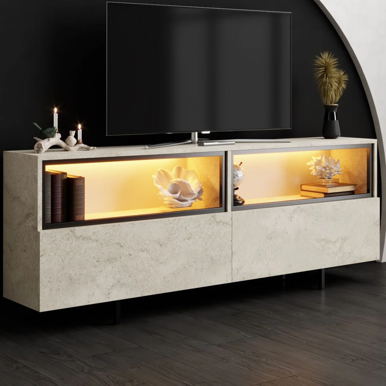 Comoda TV, Hanah Home, Ekol Up, 180x67x32 cm, Travertin Comoda TV, Hanah Home, Ekol Up, 180x67x32 cm, Travertin
