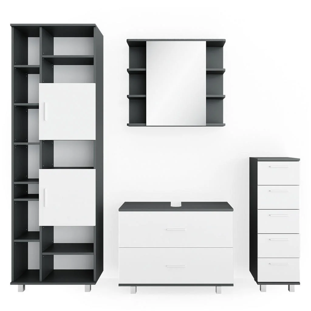 SET MOBILIER BAIE Ilias, Alb/antracit, 4 piese SET MOBILIER BAIE Ilias, Alb/antracit, 4 piese