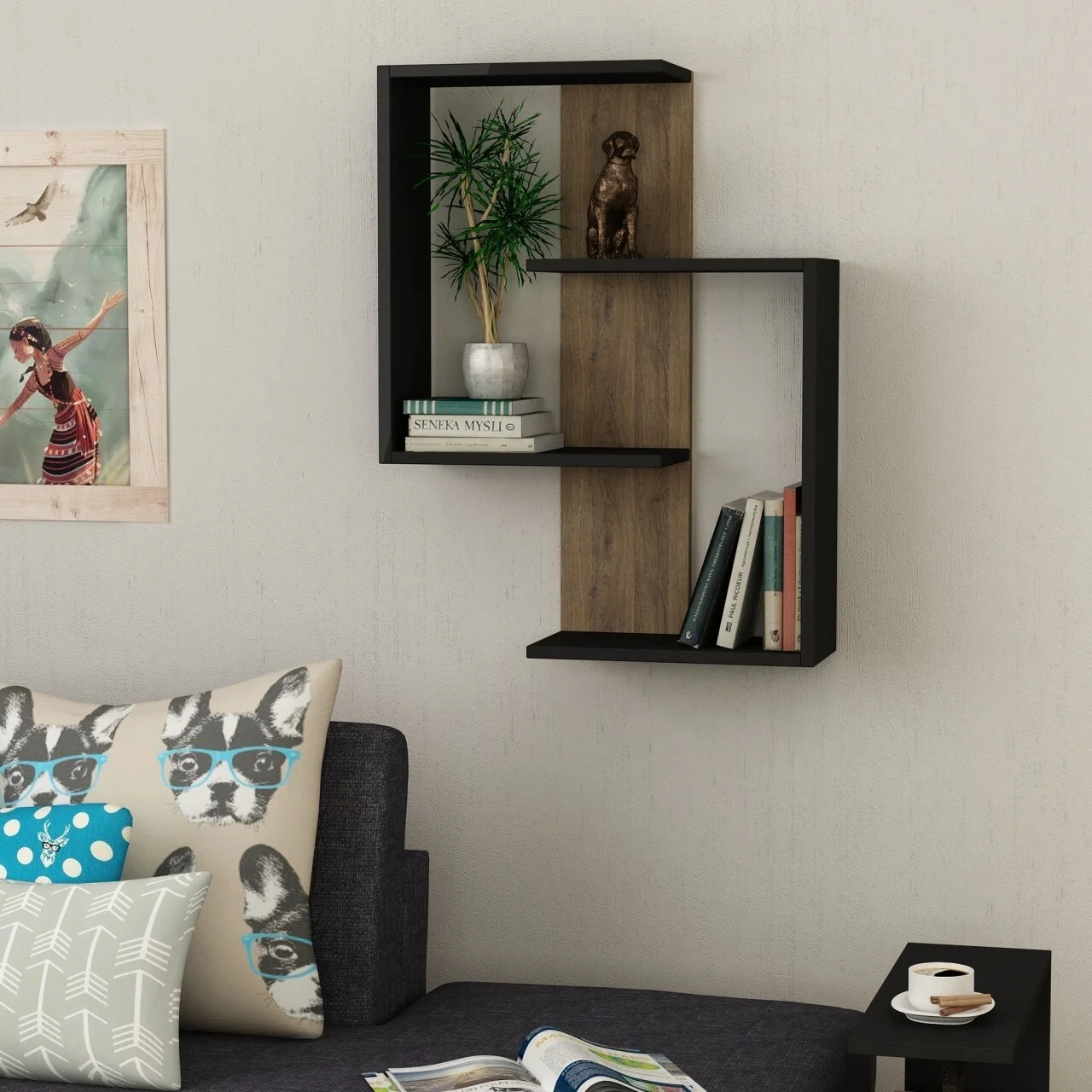 Raft pentru perete, Homitis, Paranoid - Anthracite, Dark Oak, 20x64x85 cm Raft pentru perete, Homitis, Paranoid - Anthracite, Dark Oak, 20x64x85 cm