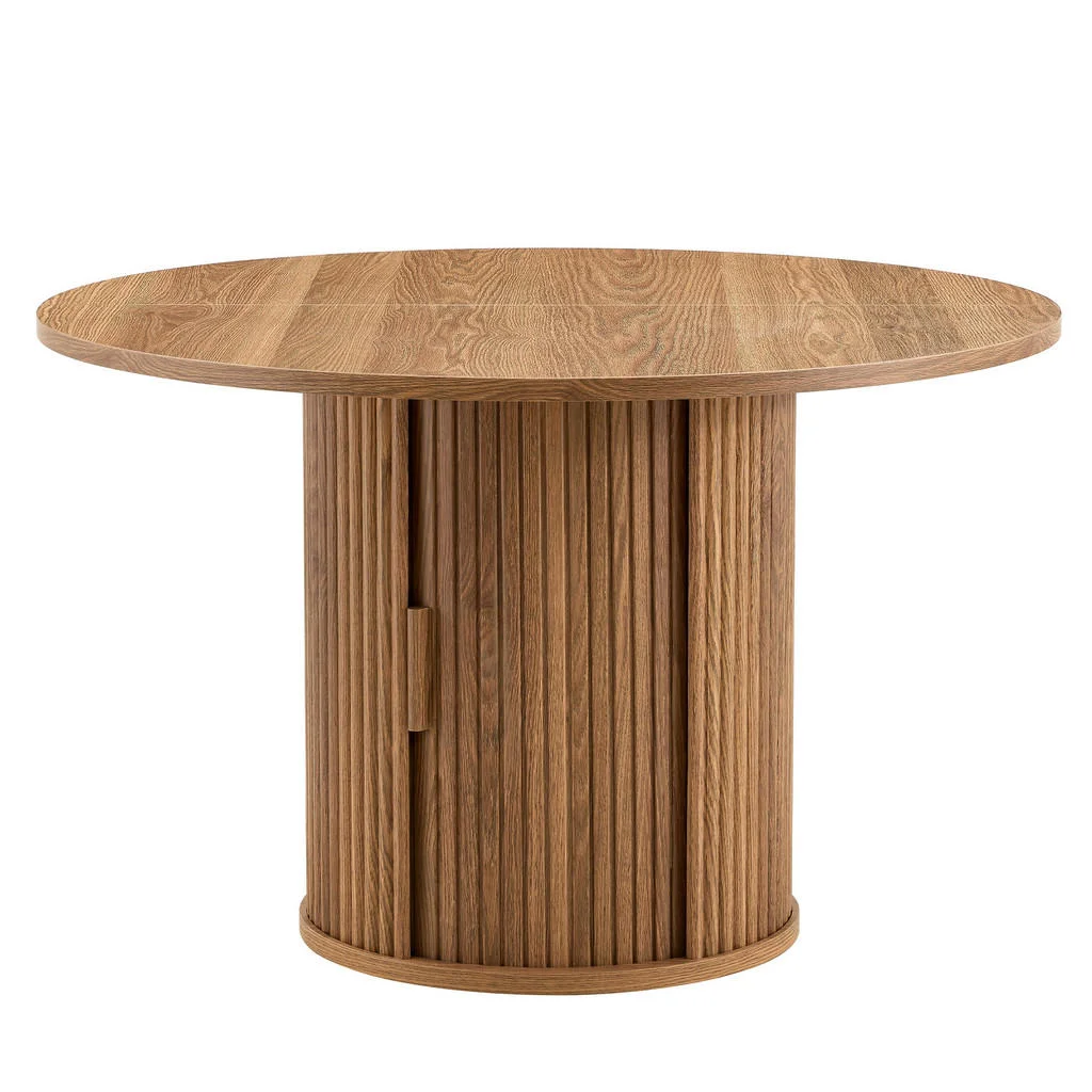 MASĂ rotundă (Ø 120 cm) din lemn compozit cu finisaj de nuc MASĂ rotundă (Ø 120 cm) din lemn compozit cu finisaj de nuc