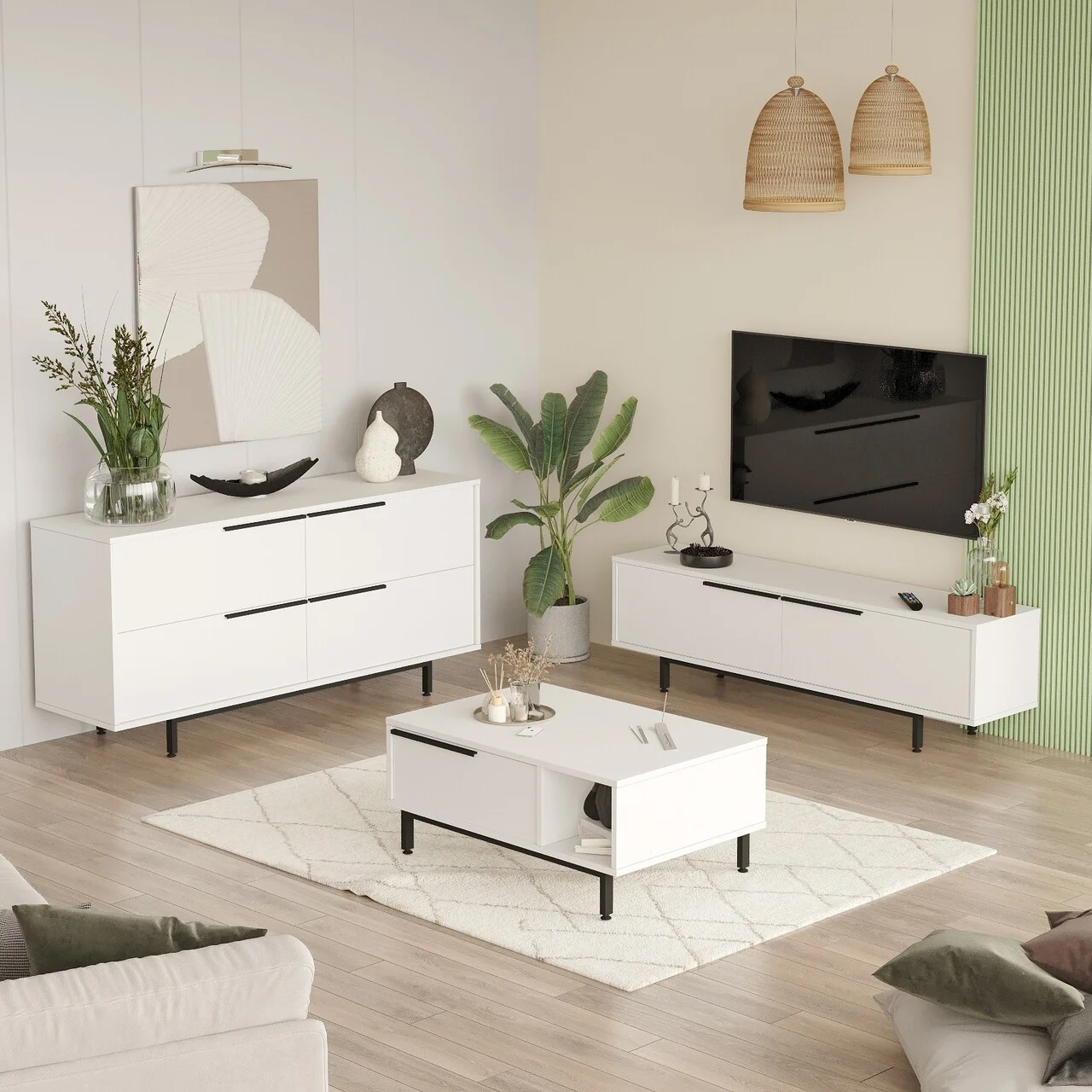 Set mobilier living, Hanah Home, ON20-W, Alb Set mobilier living, Hanah Home, ON20-W, Alb