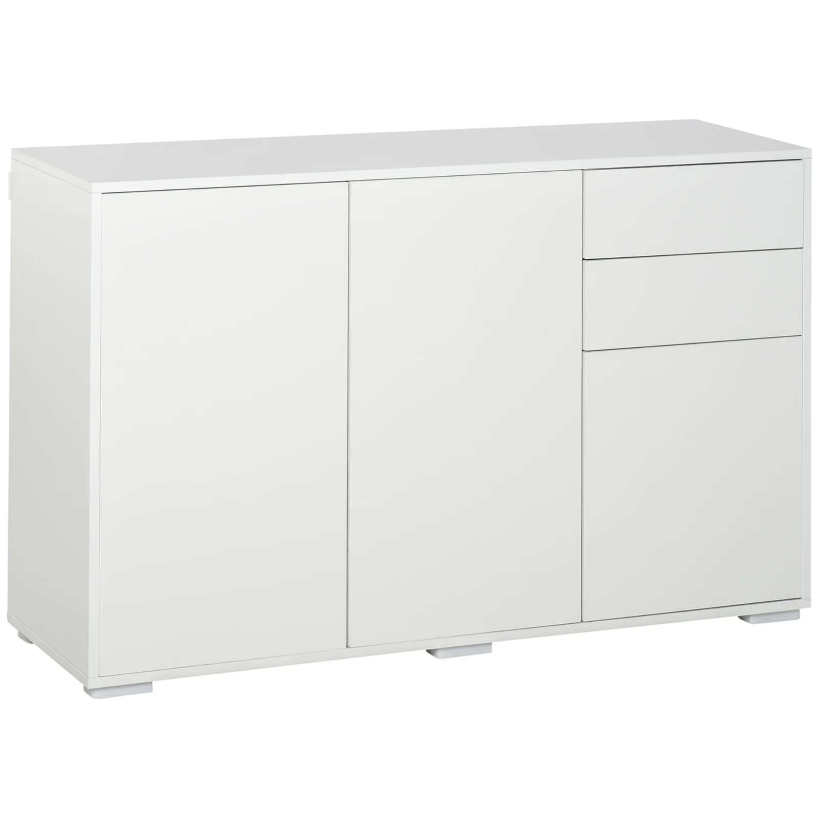 HOMCOM Bufet de depozitare 2 sertare glisante 3 uși poliță reglabilă panouri aglomerate 117 x 36 x 74 cm alb | Aosom Romania HOMCOM Bufet de depozitare 2 sertare glisante 3 uși poliță reglabilă panouri aglomerate 117 x 36 x 74 cm alb | Aosom Romania