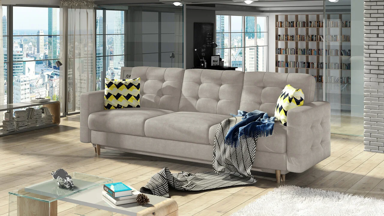 Canapea extensibila 3 locuri ELTAP, Ask10, Asgard, 233x92x93 cm, lemn/poliester, bej inchis Canapea extensibila 3 locuri ELTAP, Ask10, Asgard, 233x92x93 cm, lemn/poliester, bej inchis