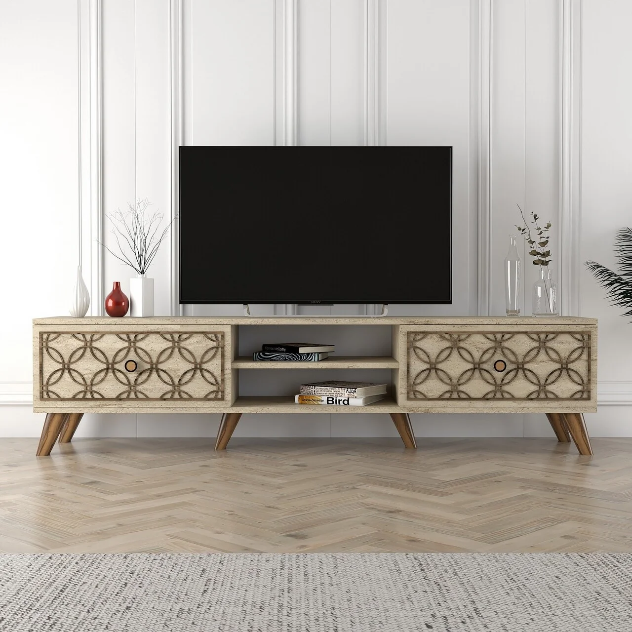Comoda TV, Hanah Home, Class, 180x44x37 cm, Travertin Comoda TV, Hanah Home, Class, 180x44x37 cm, Travertin
