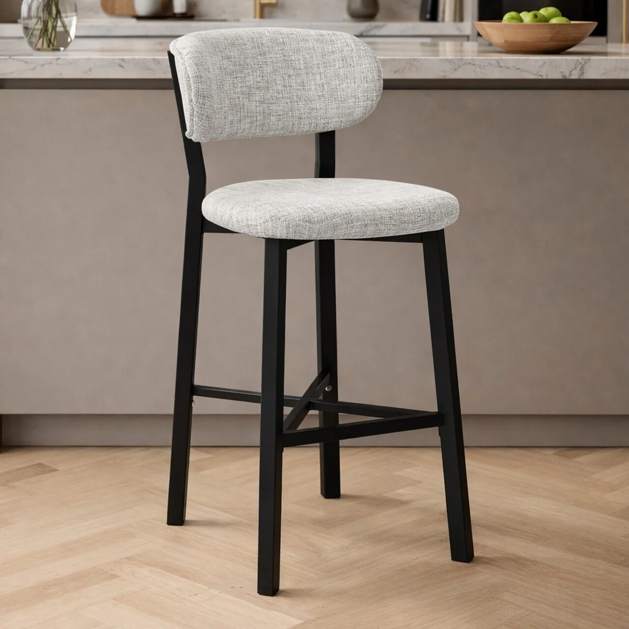 Scaun de bar, Hanah Home, Luna, 42x100x45 cm, Fier/Poliester/In, Crem Scaun de bar, Hanah Home, Luna, 42x100x45 cm, Fier/Poliester/In, Crem