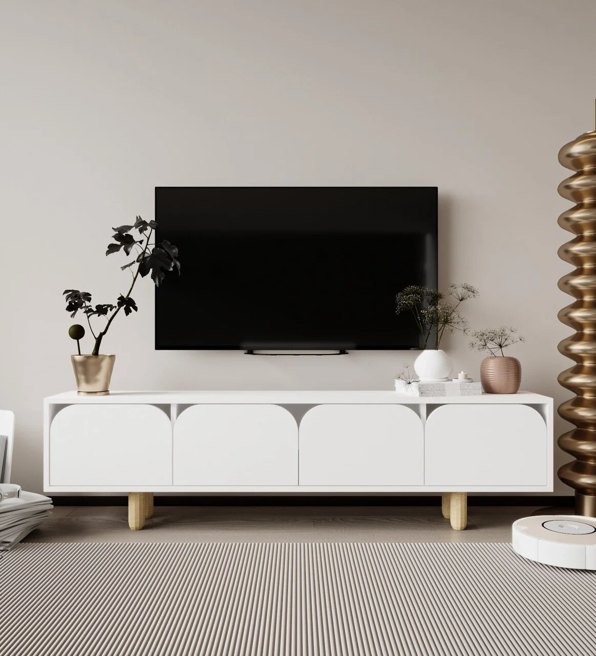 Comoda TV, Hanah Home, Lazio, 180x48x29.8 cm, PAL, Alb Comoda TV, Hanah Home, Lazio, 180x48x29.8 cm, PAL, Alb