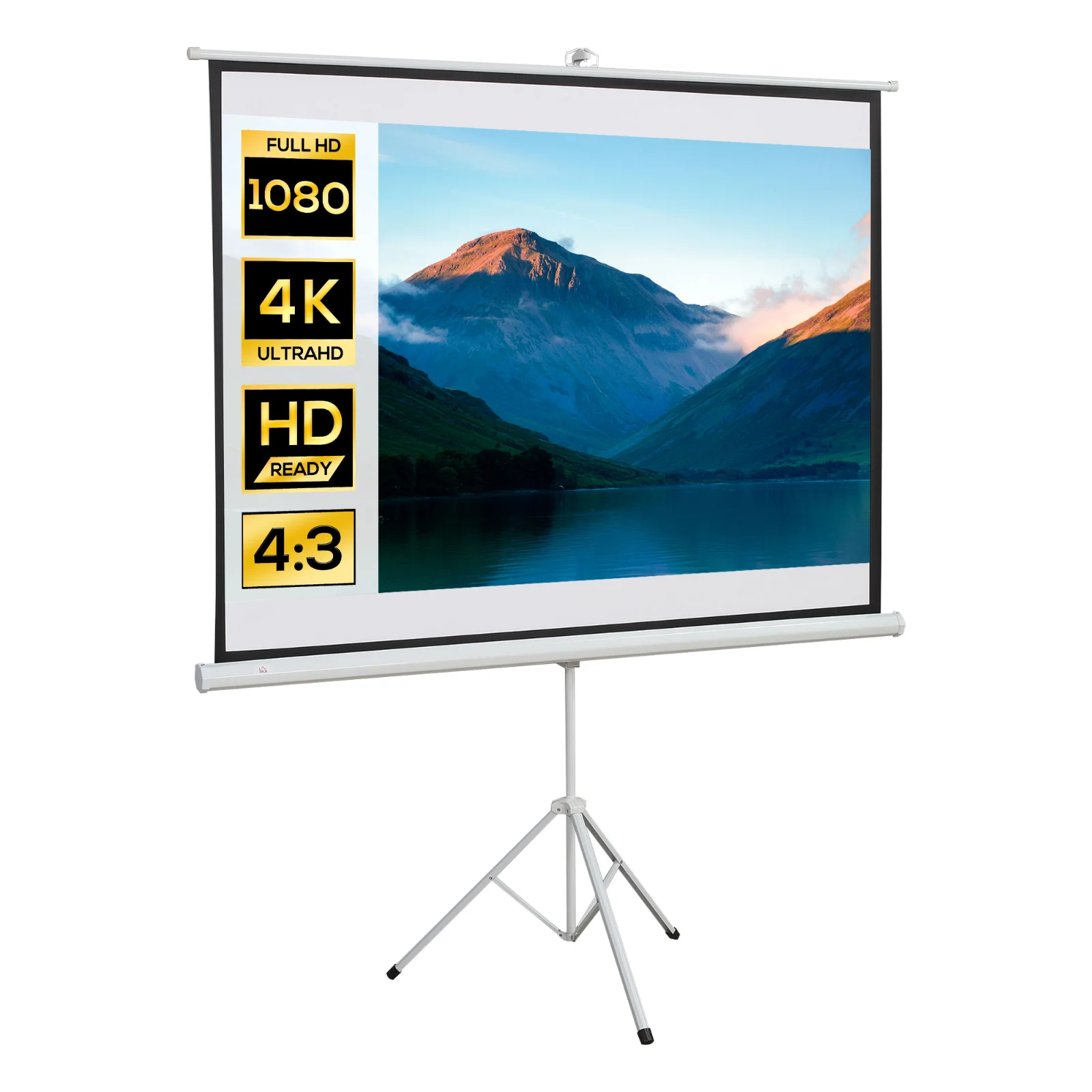 HOMCOM Ecran de Proiecție 84 inch cu Stativ, Suprafață de Proiecție 4:3, Pliabil și Reglabil pe Înălțime, 171x128 cm, Alb | Aosom Romania HOMCOM Ecran de Proiecție 84 inch cu Stativ, Suprafață de Proiecție 4:3, Pliabil și Reglabil pe Înălțime, 171x128 cm, Alb | Aosom Romania