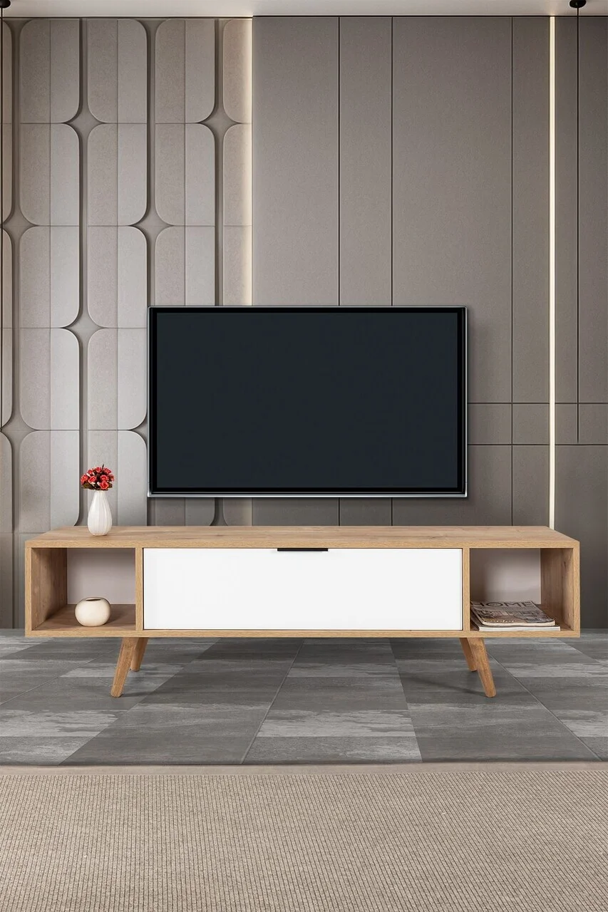 Comoda TV, Hanah Home, Mesir 3628, 160x47x35 cm, PAL, Stejar Safir / Alb Comoda TV, Hanah Home, Mesir 3628, 160x47x35 cm, PAL, Stejar Safir / Alb