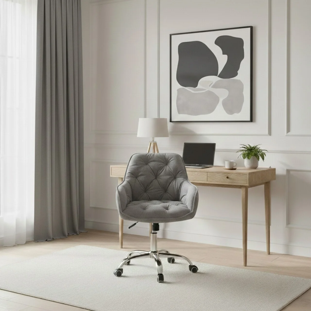 Scaun de birou Fussy, Homla, 61x57x80-90 cm, metal/poliester, gri Scaun de birou Fussy, Homla, 61x57x80-90 cm, metal/poliester, gri