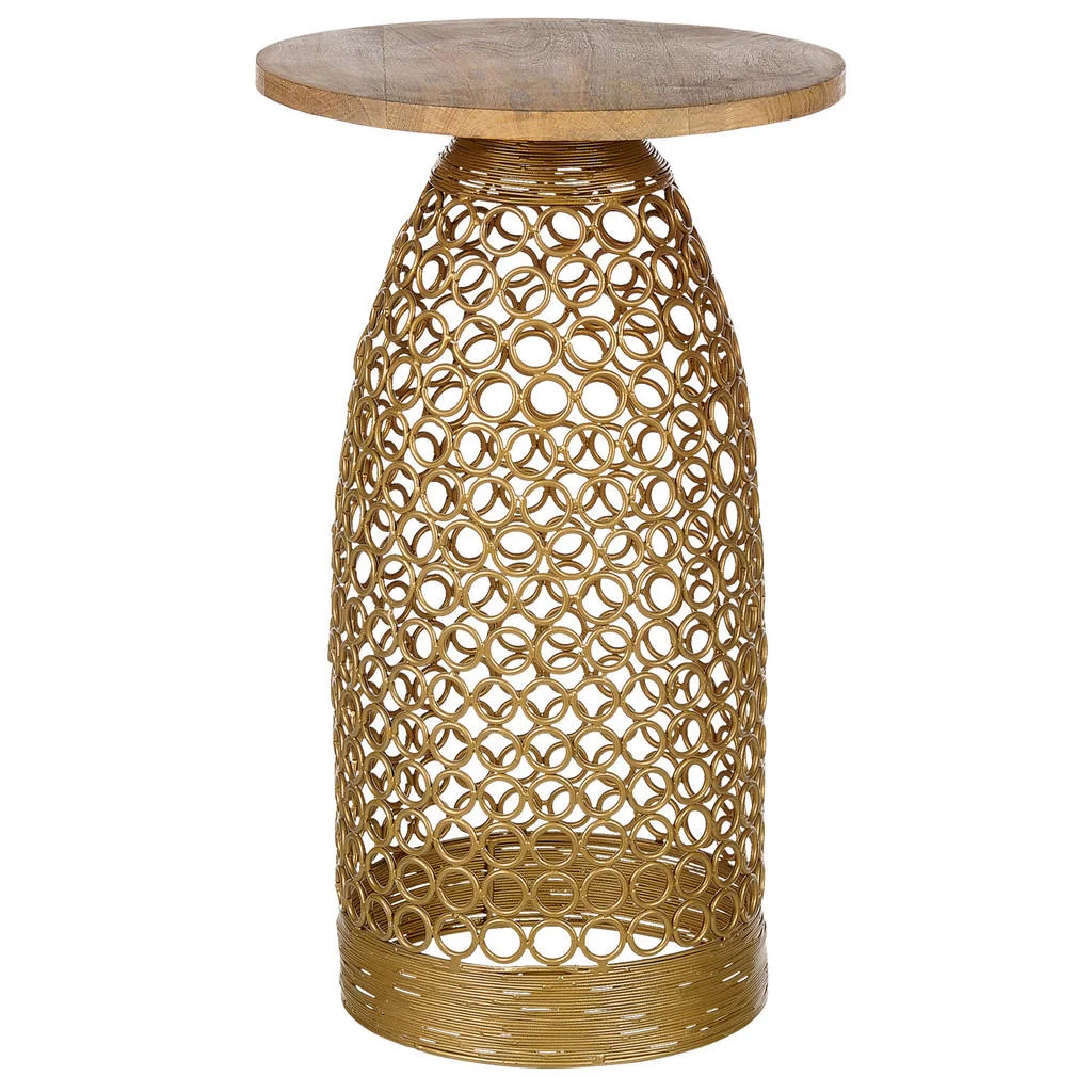 MĂSUȚĂ AUXILIARĂ Mango lemn maro deschisă/aurie rotundă 30 cm Waihi MĂSUȚĂ AUXILIARĂ Mango lemn maro deschisă/aurie rotundă 30 cm Waihi