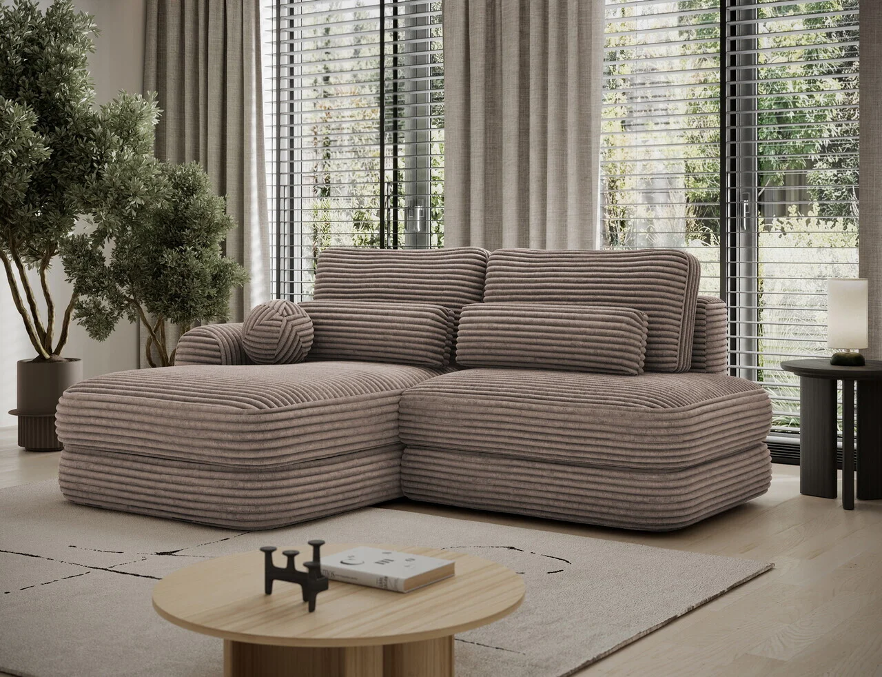 Coltar extensibil stanga 3 locuri ELTAP, Ripeli, 217x175x96 cm, lemn/catifea din poliester, maro deschis Coltar extensibil stanga 3 locuri ELTAP, Ripeli, 217x175x96 cm, lemn/catifea din poliester, maro deschis