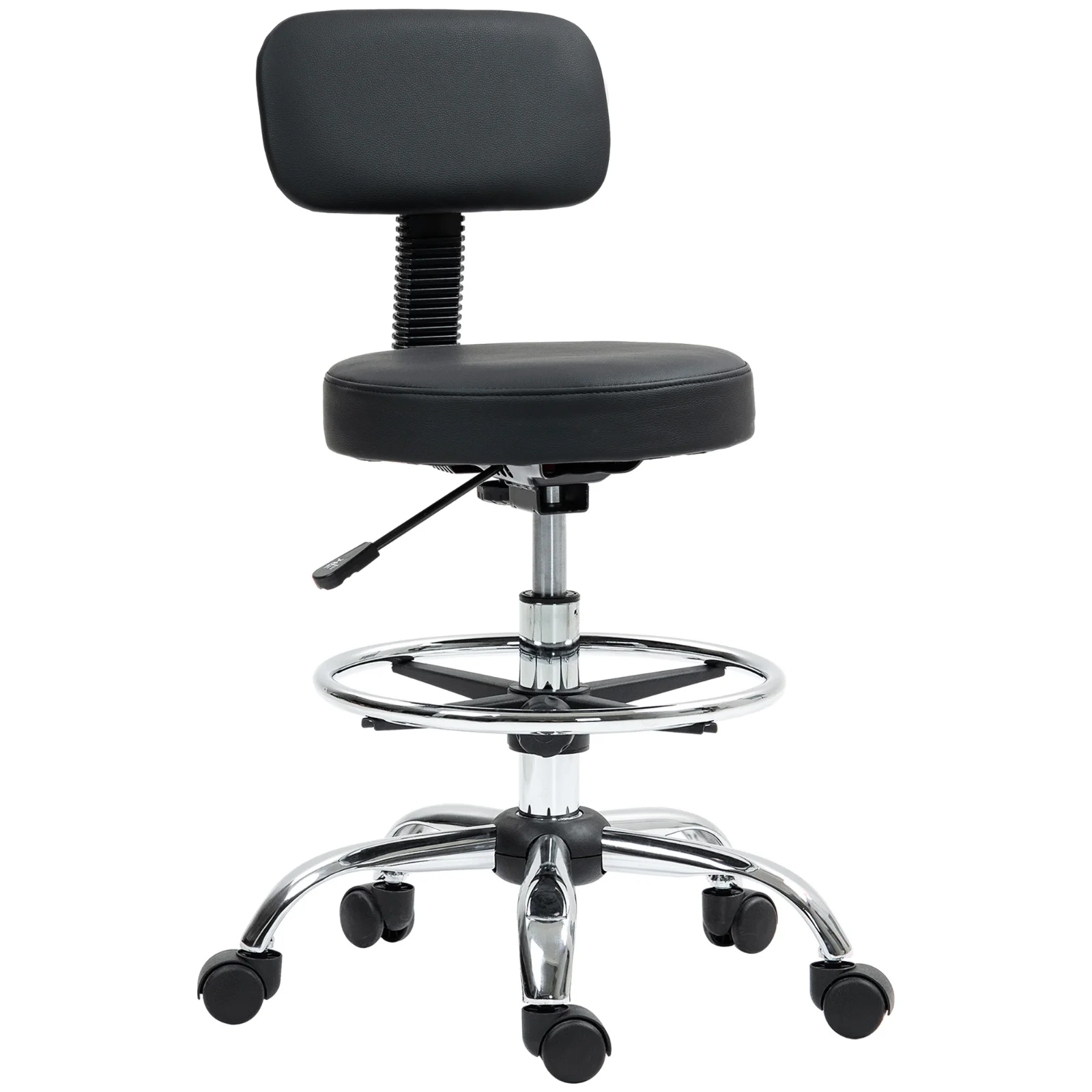 HOMCOM Scaun Rotativ la 360° și Reglabil pe Înălțime cu Suport pentru Picioare, 52x52x78-92 cm, Negru | Aosom Romania HOMCOM Scaun Rotativ la 360° și Reglabil pe Înălțime cu Suport pentru Picioare, 52x52x78-92 cm, Negru | Aosom Romania
