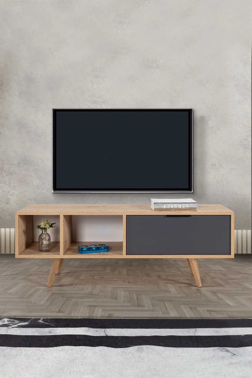 Comoda TV, Hanah Home, Venüs 3341, 130x46x35 cm, PAL, Stejar safir / Antracit Comoda TV, Hanah Home, Venüs 3341, 130x46x35 cm, PAL, Stejar safir / Antracit
