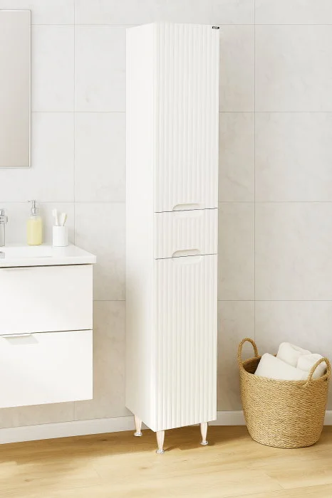 Dulap baie seria 033, front MDF, 2 usi, 1 sertar, alb, 30x31.6x180 cm Dulap baie seria 033, front MDF, 2 usi, 1 sertar, alb, 30x31.6x180 cm