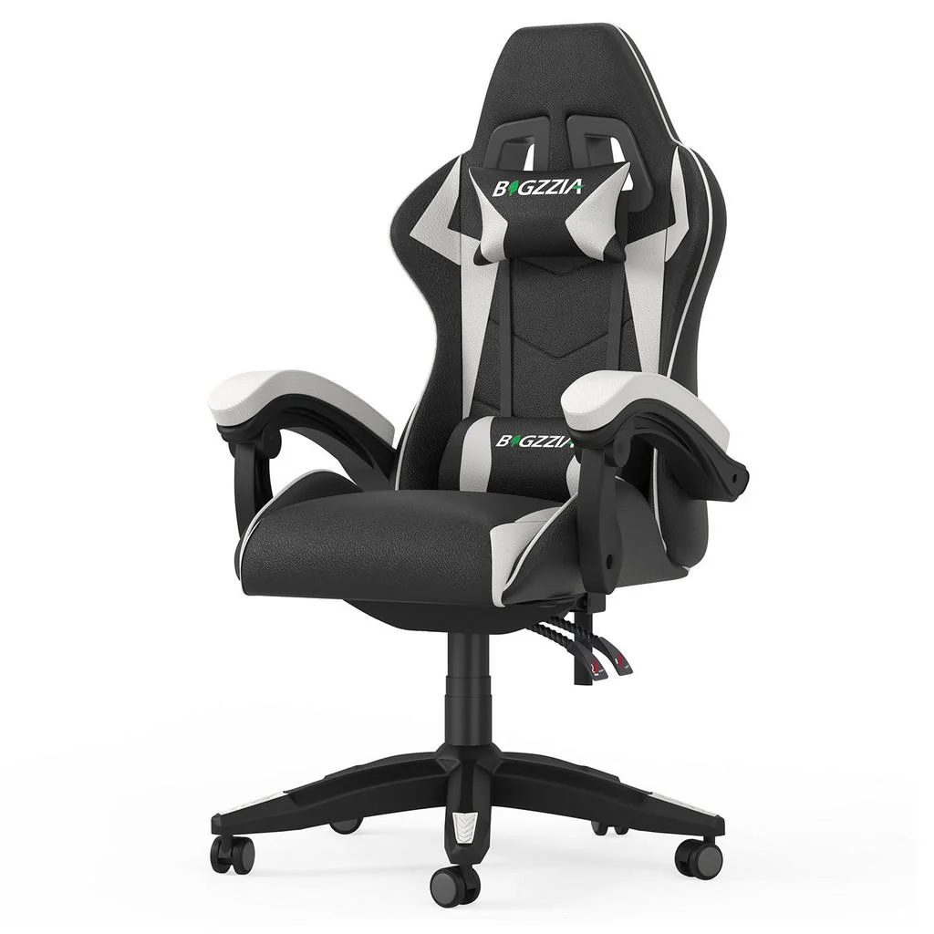 SCAUN GAMING ergonomic cu spătar reglabil și perne – Negru/Alb