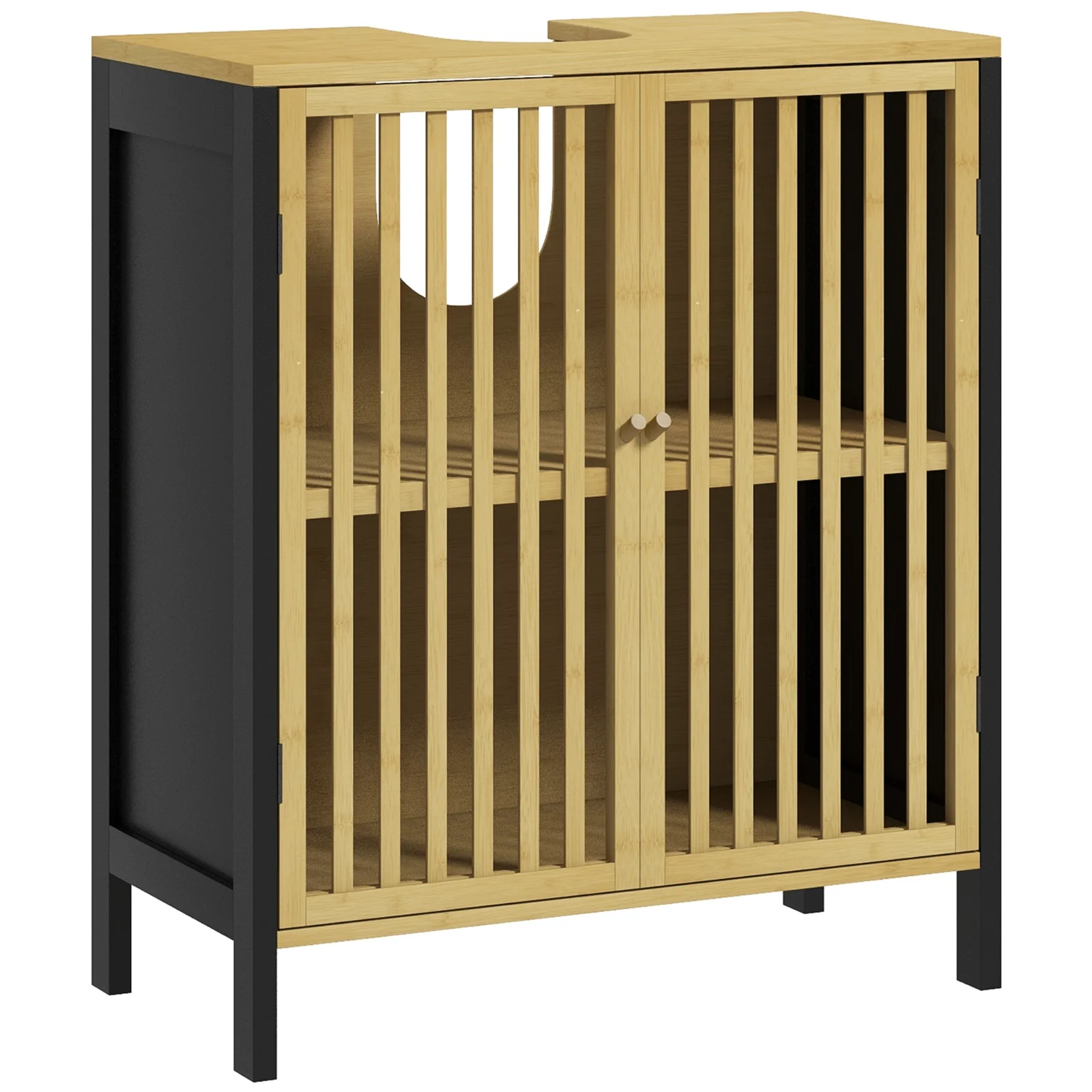 HOMCOM Dulap de Baie Sub Chiuvetă, Dulap de Depozitare, Chiuvetă Bambus, Unitate de Baie cu 2 Uși cu Lamele, 60x30x70 cm, Natural | Aosom Romania HOMCOM Dulap de Baie Sub Chiuvetă, Dulap de Depozitare, Chiuvetă Bambus, Unitate de Baie cu 2 Uși cu Lamele, 60x30x70 cm, Natural | Aosom Romania