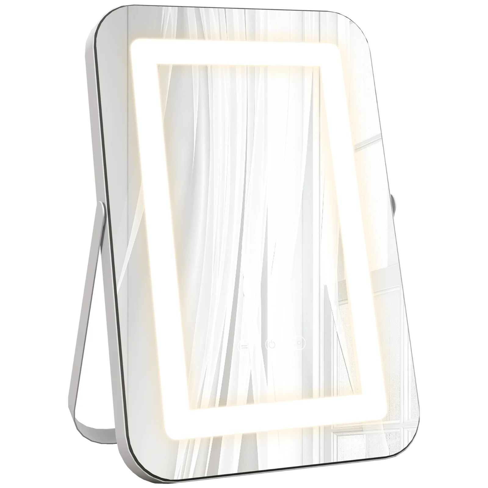 HOMCOM Oglindă de Machiaj LED cu Lumini Reglabile pe 3 Culori, USB și Oglindă de Mărire Rotativă, 31x41,5x3 cm, Alb | Aosom Romania HOMCOM Oglindă de Machiaj LED cu Lumini Reglabile pe 3 Culori, USB și Oglindă de Mărire Rotativă, 31x41,5x3 cm, Alb | Aosom Romania