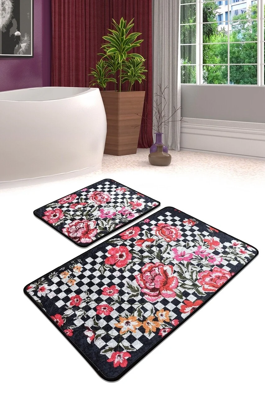 Set 2 covorase de baie Black Rose, Chilai, 50x60 cm/60x100 cm, multicolor Set 2 covorase de baie Black Rose, Chilai, 50x60 cm/60x100 cm, multicolor