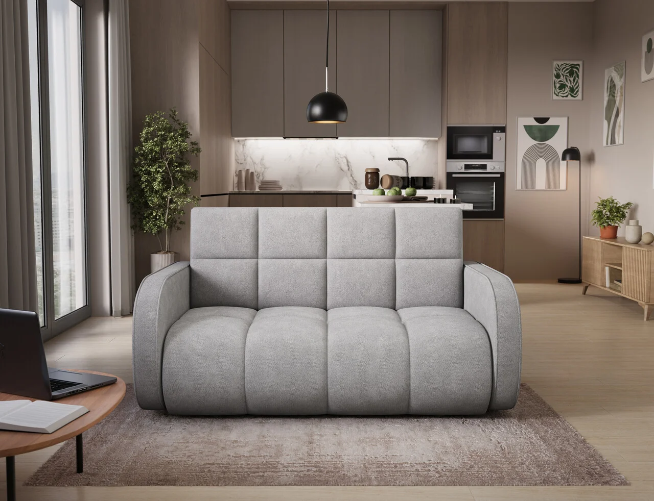Canapea extensibila 3 locuri ELTAP, Deverio, 154x103x83 cm, lemn/poliester, gri deschis Canapea extensibila 3 locuri ELTAP, Deverio, 154x103x83 cm, lemn/poliester, gri deschis
