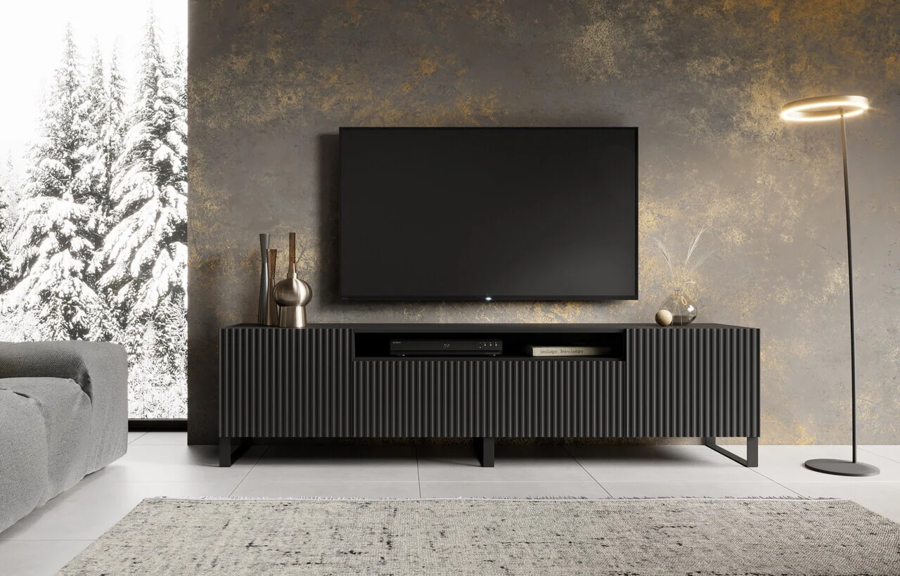 Comoda TV ADRK, Noemi, 200x41x53 cm, PAL melaminat/MDF, negru Comoda TV ADRK, Noemi, 200x41x53 cm, PAL melaminat/MDF, negru