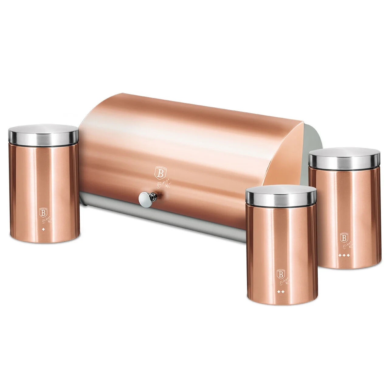 Set cutie pentru paine si 3 recipiente Berlinger Haus, Rose Gold, 38.5x28x18.5 cm, inox, roz/argintiu Set cutie pentru paine si 3 recipiente Berlinger Haus, Rose Gold, 38.5x28x18.5 cm, inox, roz/argintiu