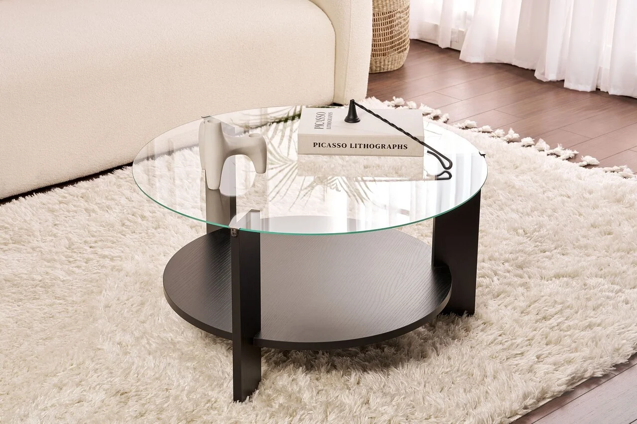 Masuta de cafea, Hanah Home, Clara, 75x40x75 cm, Lemn negru / Transparent Masuta de cafea, Hanah Home, Clara, 75x40x75 cm, Lemn negru / Transparent