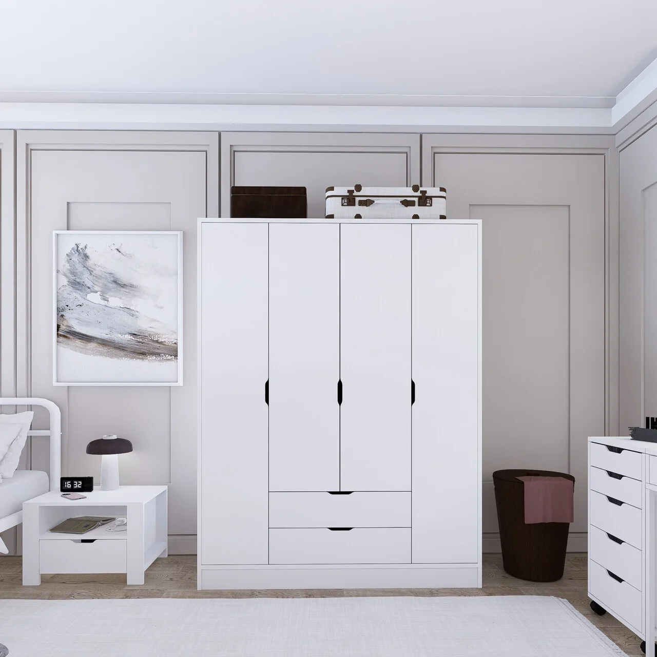 Dulap pentru haine, Hanah Home, Duru 4 Door 1600-017, 140x182x45 cm, Alb mat Dulap pentru haine, Hanah Home, Duru 4 Door 1600-017, 140x182x45 cm, Alb mat