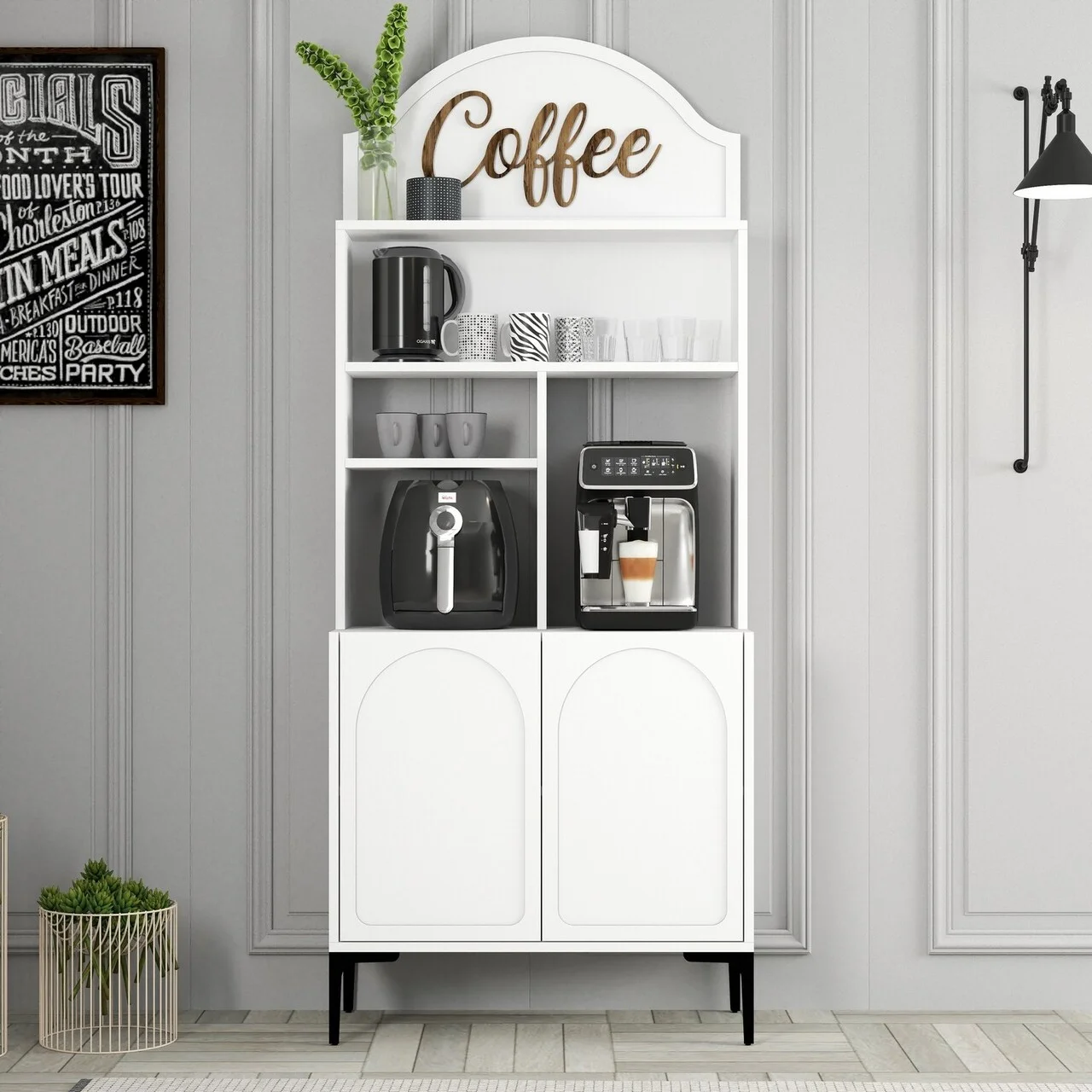 Dulap de bar pentru cafea, Hanah Home, Lyon 80, 81.3x201x35 cm, Alb/Negru Dulap de bar pentru cafea, Hanah Home, Lyon 80, 81.3x201x35 cm, Alb/Negru