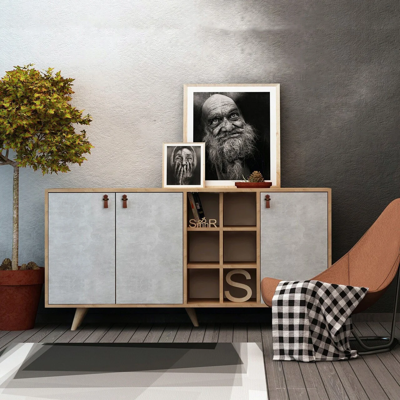 Consola, Hanah Home, Prilika, 140x89x40 cm, Stejar / Alb Consola, Hanah Home, Prilika, 140x89x40 cm, Stejar / Alb