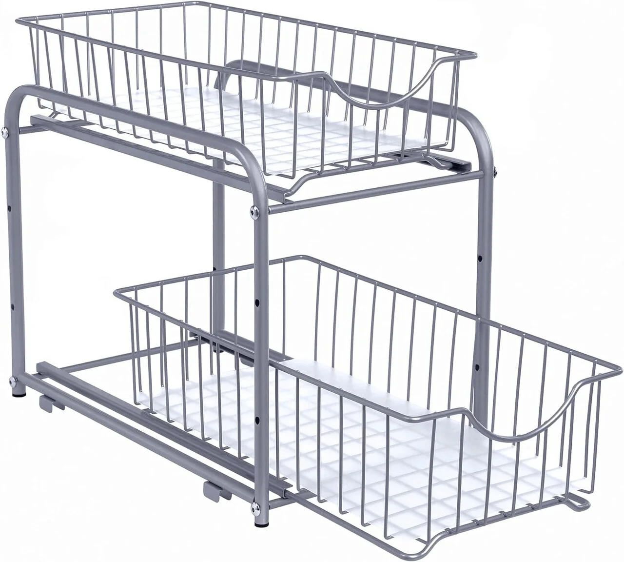 Organizator de bucatarie cu 2 cosuri glisante, Songmics, 36x21x25.5-31.5 cm, otel, argintiu Organizator de bucatarie cu 2 cosuri glisante, Songmics, 36x21x25.5-31.5 cm, otel, argintiu