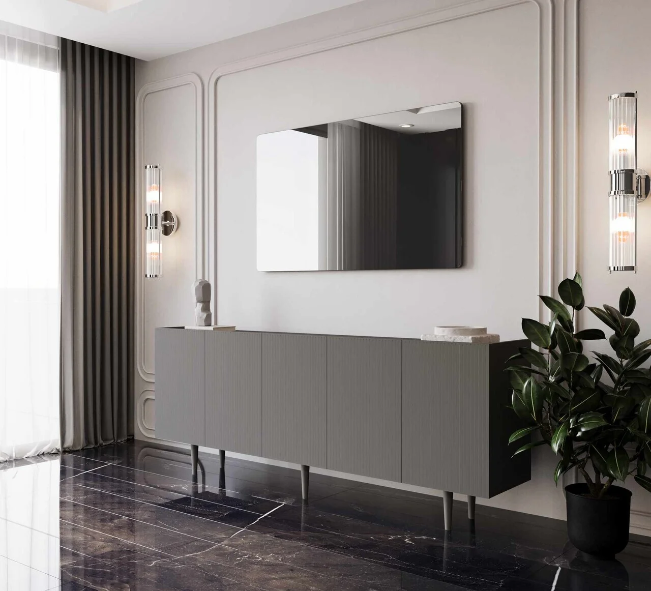 Consola, Hanah Home, Capella 180, 180x60x40 cm, MDF, Gri Consola, Hanah Home, Capella 180, 180x60x40 cm, MDF, Gri