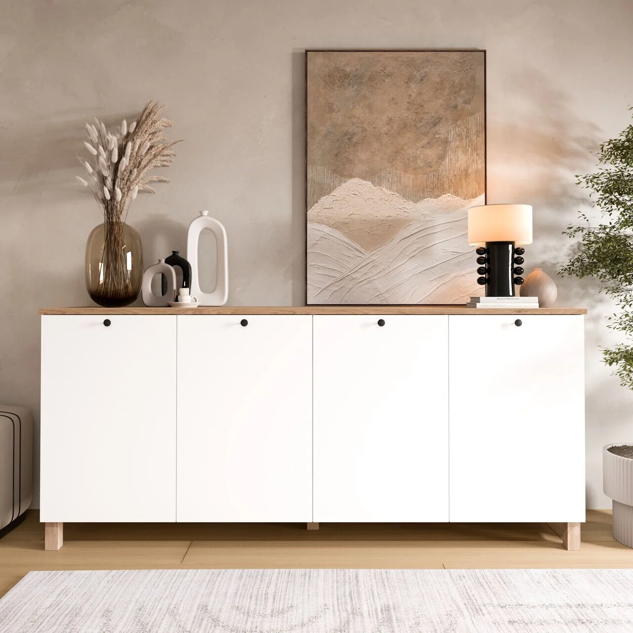 Consola, Hanah Home, Nord, 180x80x42.1 cm, PAL, Alb / Stejar Consola, Hanah Home, Nord, 180x80x42.1 cm, PAL, Alb / Stejar