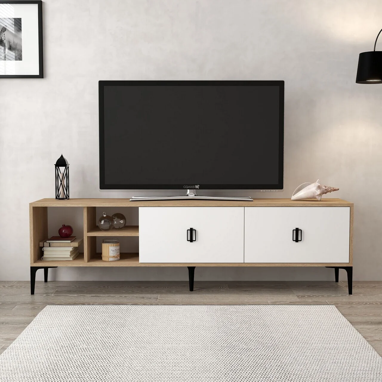 Comoda TV, Hanah Home, Era 3804, 180x50x35 cm, PAL, Stejar Safir / Alb Comoda TV, Hanah Home, Era 3804, 180x50x35 cm, PAL, Stejar Safir / Alb