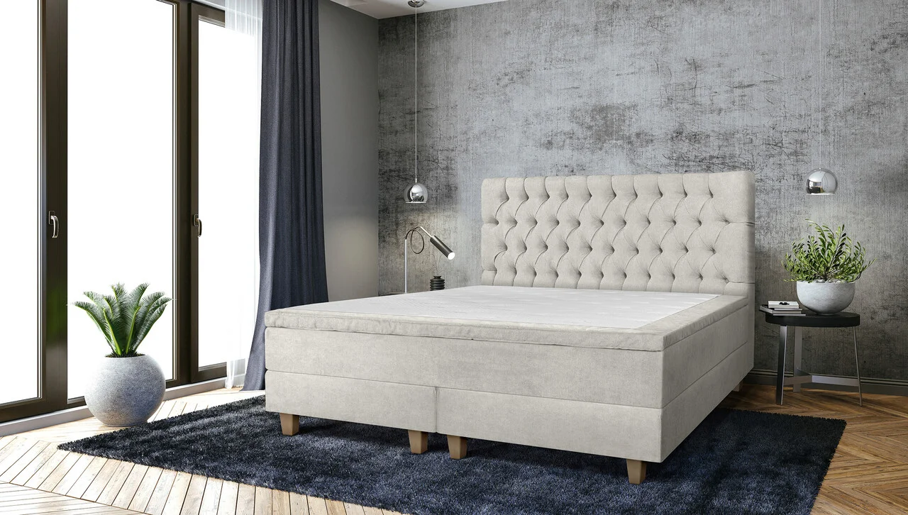 Pat matrimonial, Stockholm, Chester E, 160x200 cm, saltea tip Pocket, topper memory, Bej Pat matrimonial, Stockholm, Chester E, 160x200 cm, saltea tip Pocket, topper memory, Bej