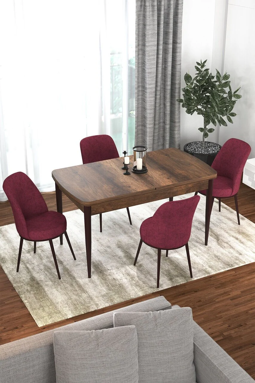 Set masa extensibila si scaune (5 piese), Hanah Home, Via, Model baroc din lemn / Burgundia Set masa extensibila si scaune (5 piese), Hanah Home, Via, Model baroc din lemn / Burgundia