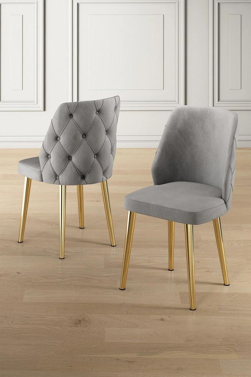 Set scaune 2 piese, Hanah Home, Leja, Gri / Auriu Set scaune 2 piese, Hanah Home, Leja, Gri / Auriu